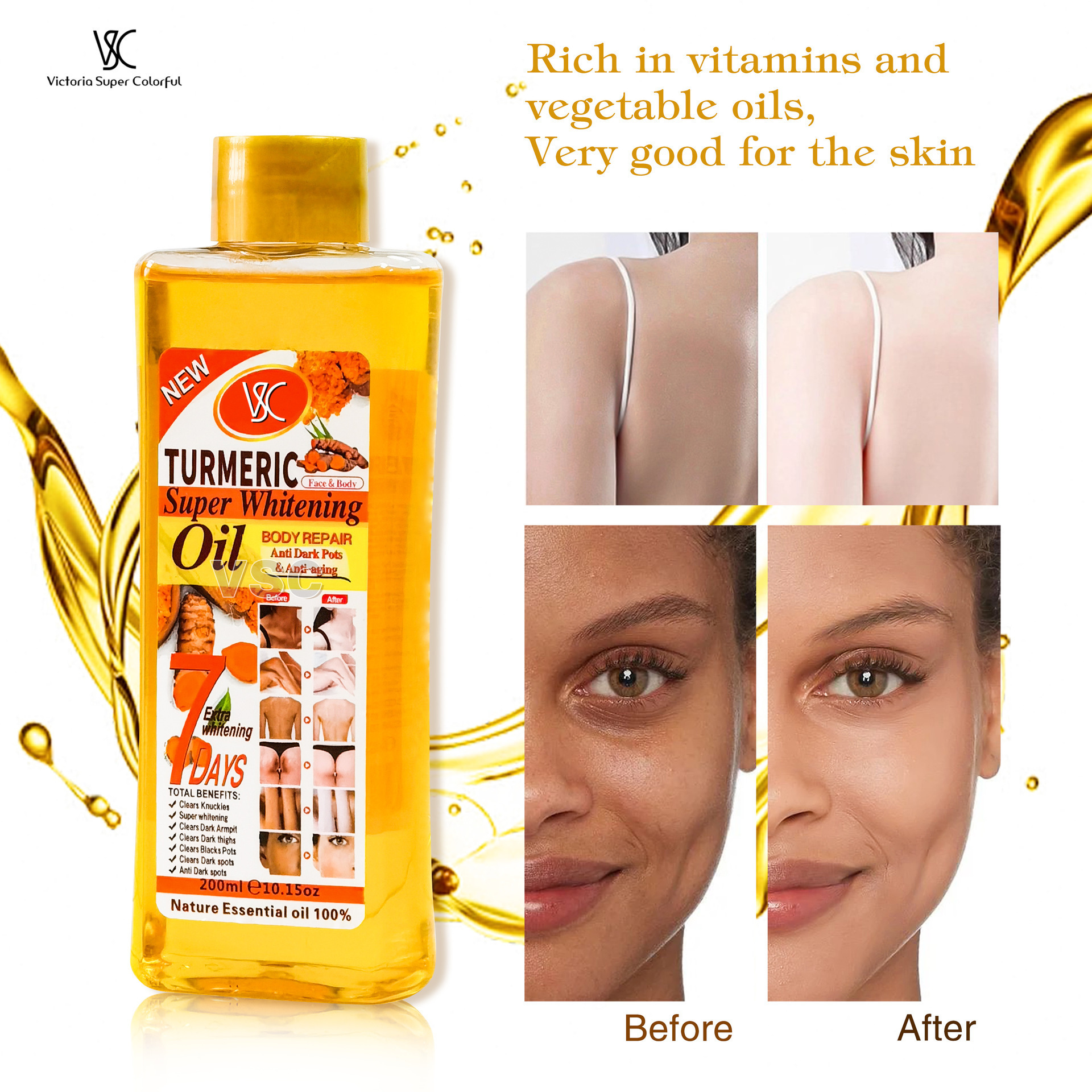 100% Natural Organic Turmeric Body Face Super Whitening Oil Anti-inflammatory Repair Oil Young Firm Skin Wholesale Essential Oil