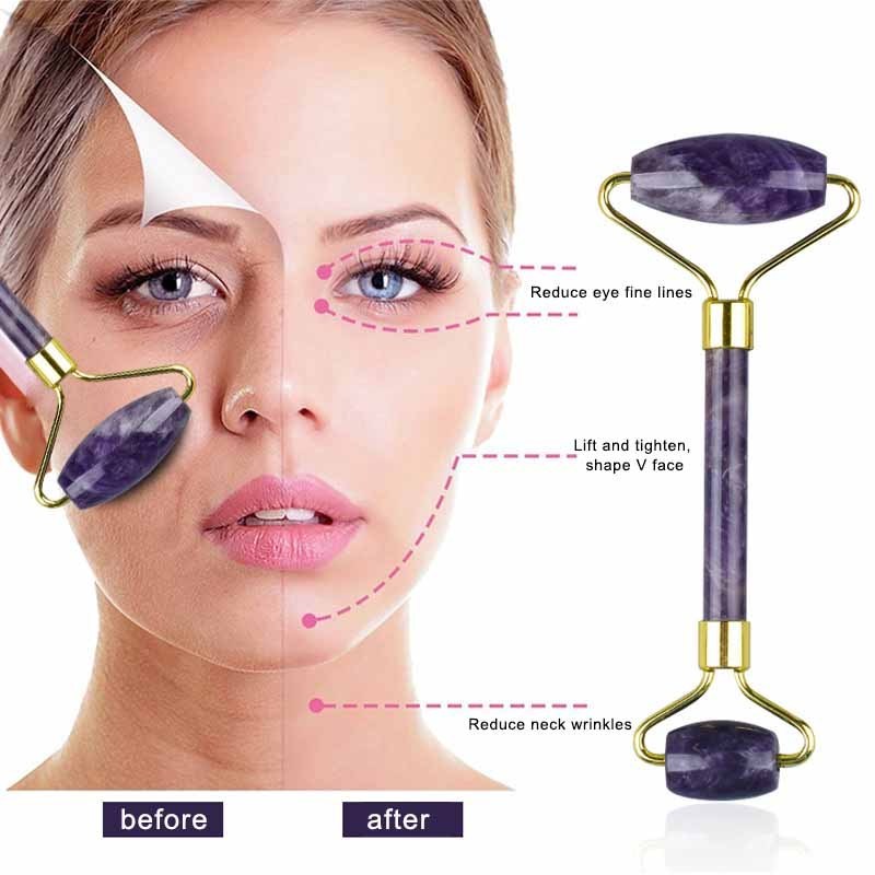 Amethyst Jade Roller Gouache Scraper Anti Wrinkle Cellulite Neck Thin Facial Slimming Massage Face Lifting Natural Jade Stone