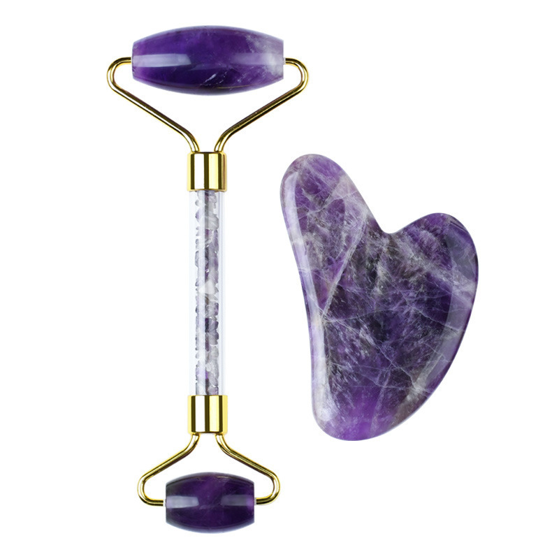 Amethyst Jade Roller Gouache Scraper Anti Wrinkle Cellulite Neck Thin Facial Slimming Massage Face Lifting Natural Jade Stone