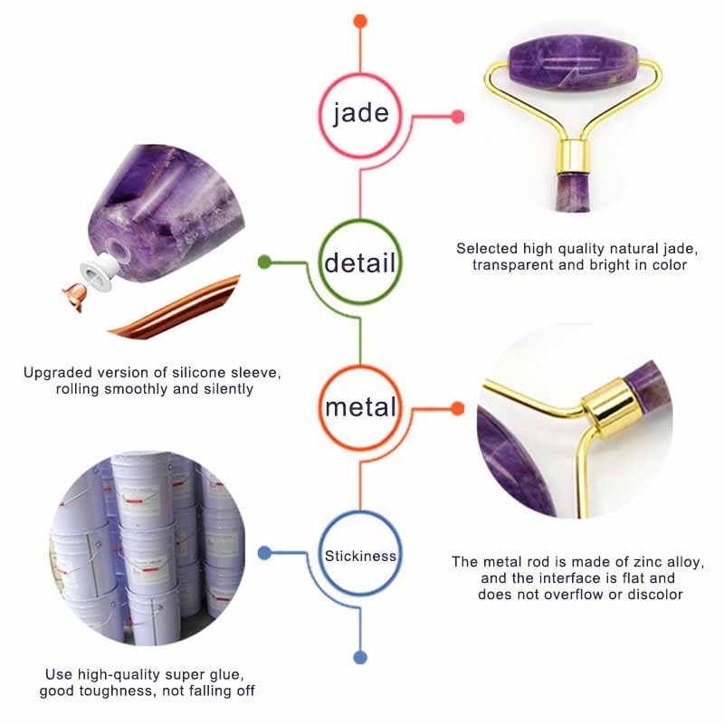 Amethyst Jade Roller Gouache Scraper Anti Wrinkle Cellulite Neck Thin Facial Slimming Massage Face Lifting Natural Jade Stone