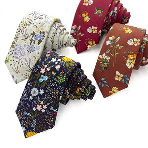 Winter Colors Mens Neckties Cotton Flowers Fashion Designs Printed Skinny Ties