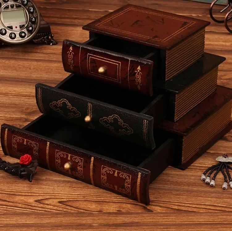 Book shaped wooden jewelry box for home dressing table decor for jewelry ring earring pendant necklace storage case organizer