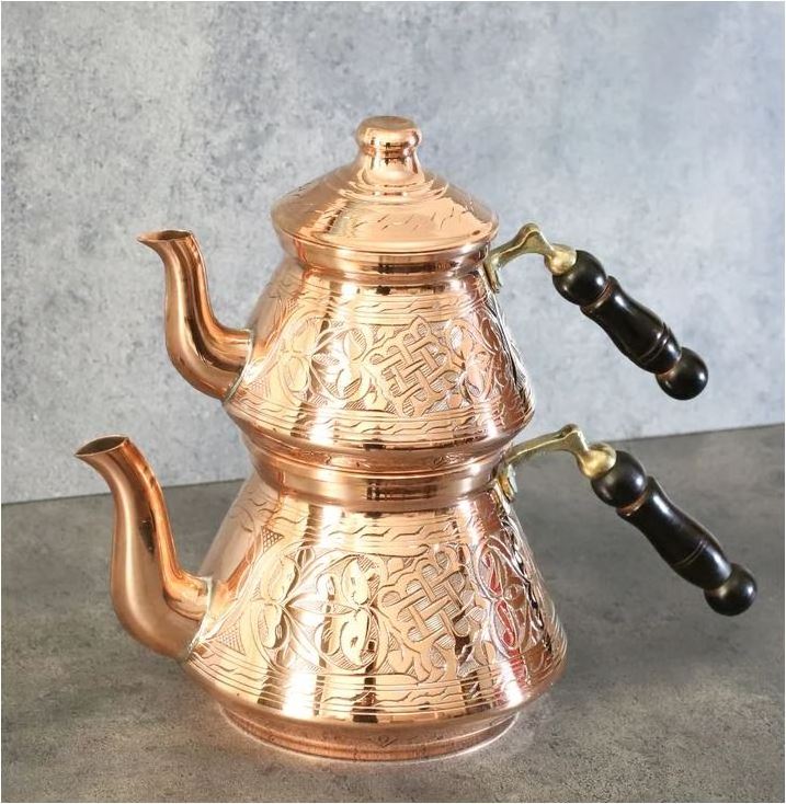 New modern rose gold copper tea kettle wood brass handle teapot for hotel restaurant home kitchenware coffee pot made in India