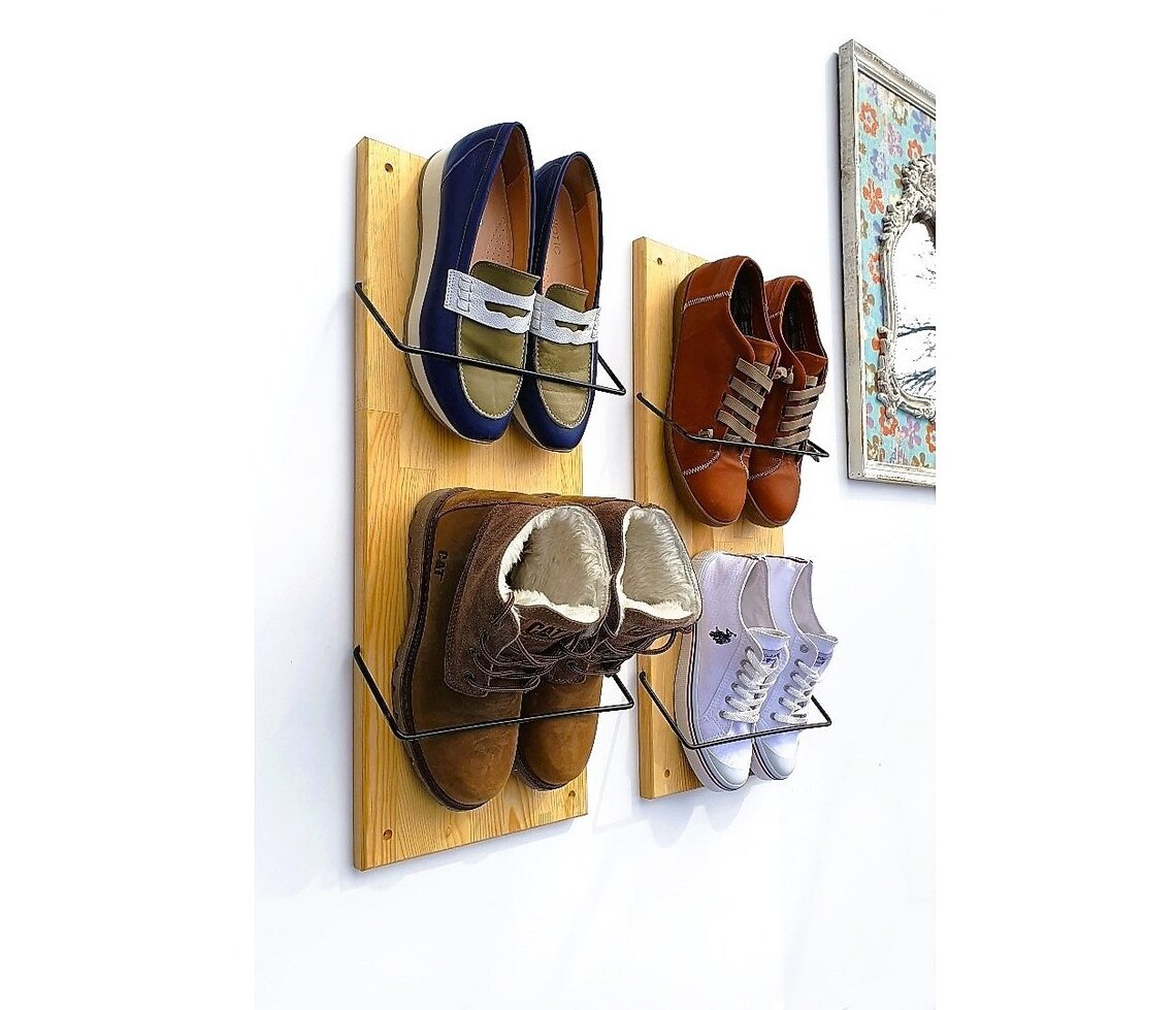 Hallway metal wall mounted shoe rack Industrial wood schuhregal Entryway shoe storage Luxury bamboo shoe storage rack selling