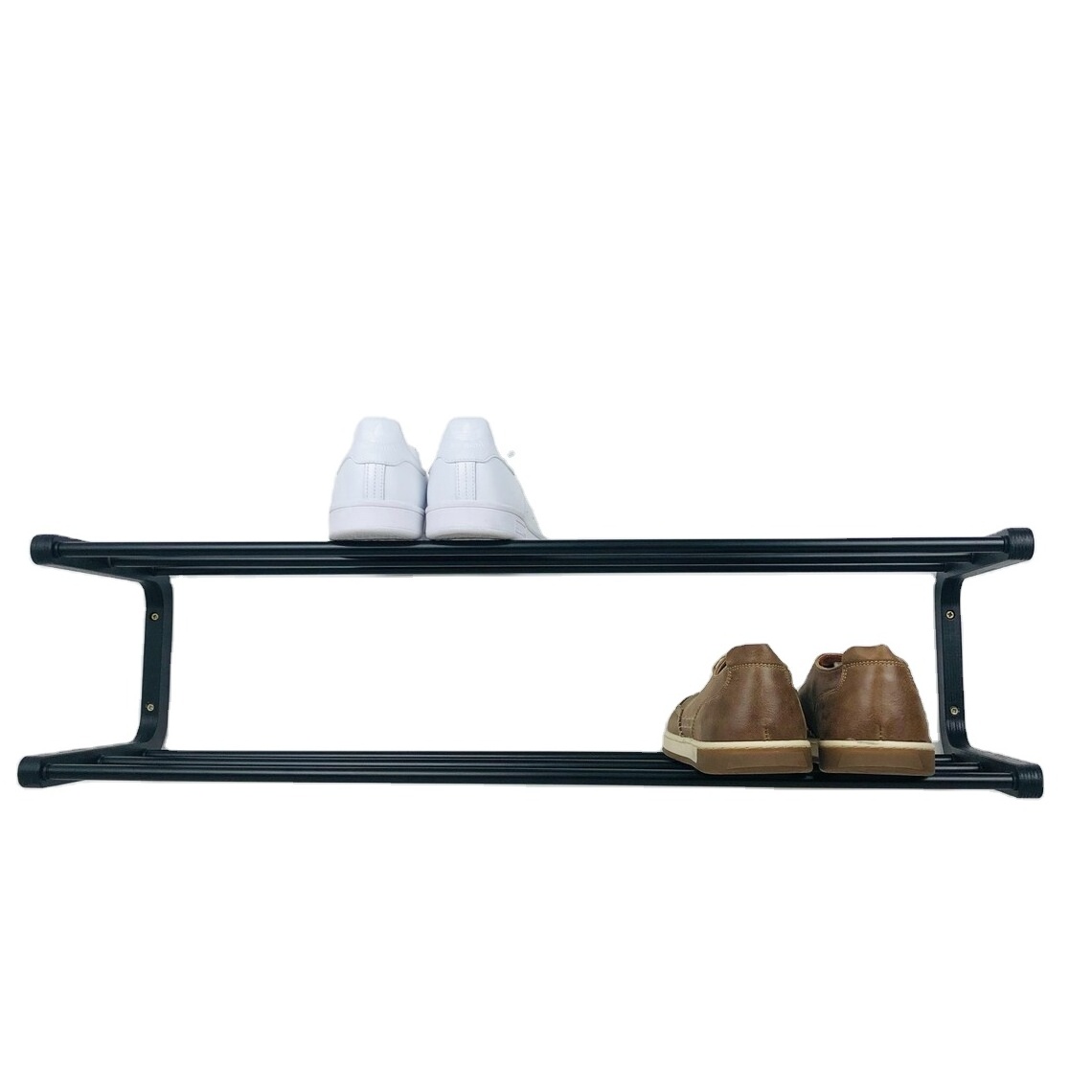 Black Shoe Rack for Wall  Double Shoe Shelf for Entryway Wood and Metal Tiered Shoe Rack for Shelf for Entryway Organizer