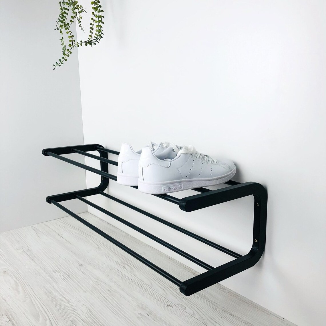 Black Shoe Rack for Wall  Double Shoe Shelf for Entryway Wood and Metal Tiered Shoe Rack for Shelf for Entryway Organizer