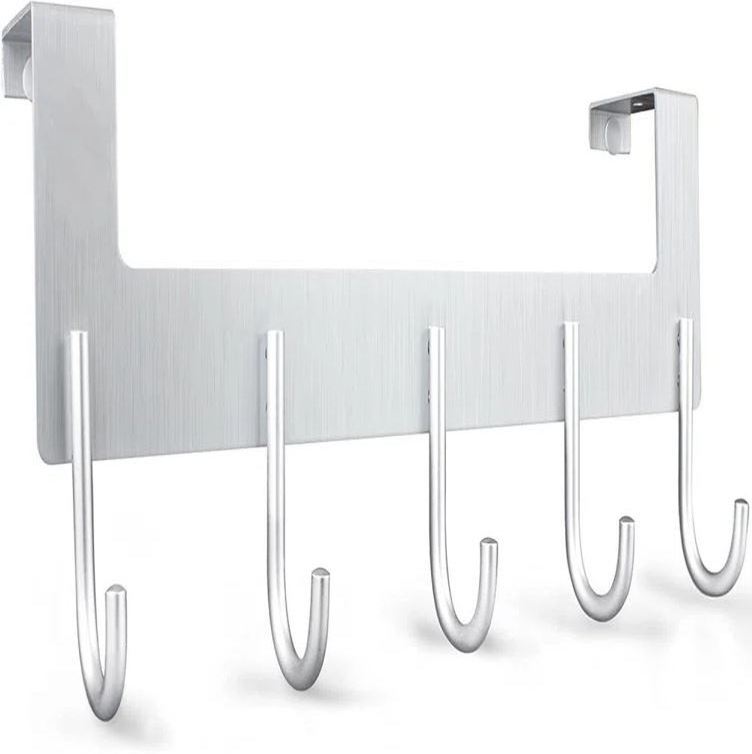 Aluminum silver coat door hook rack for household behind door clothing hooks kitchen wardrobe bathroom door hanging accessories