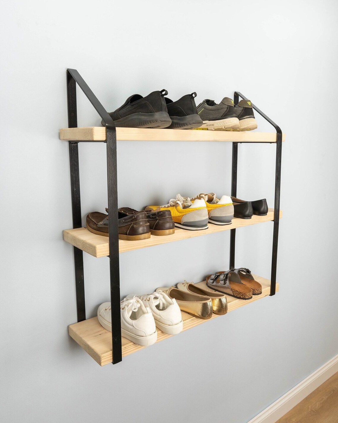 Wooden Shoe Shelves Shoe Rack Shoes Organizer Wall Mounted bench Narrow bench Small Rack dazzling design for hallway Entryway