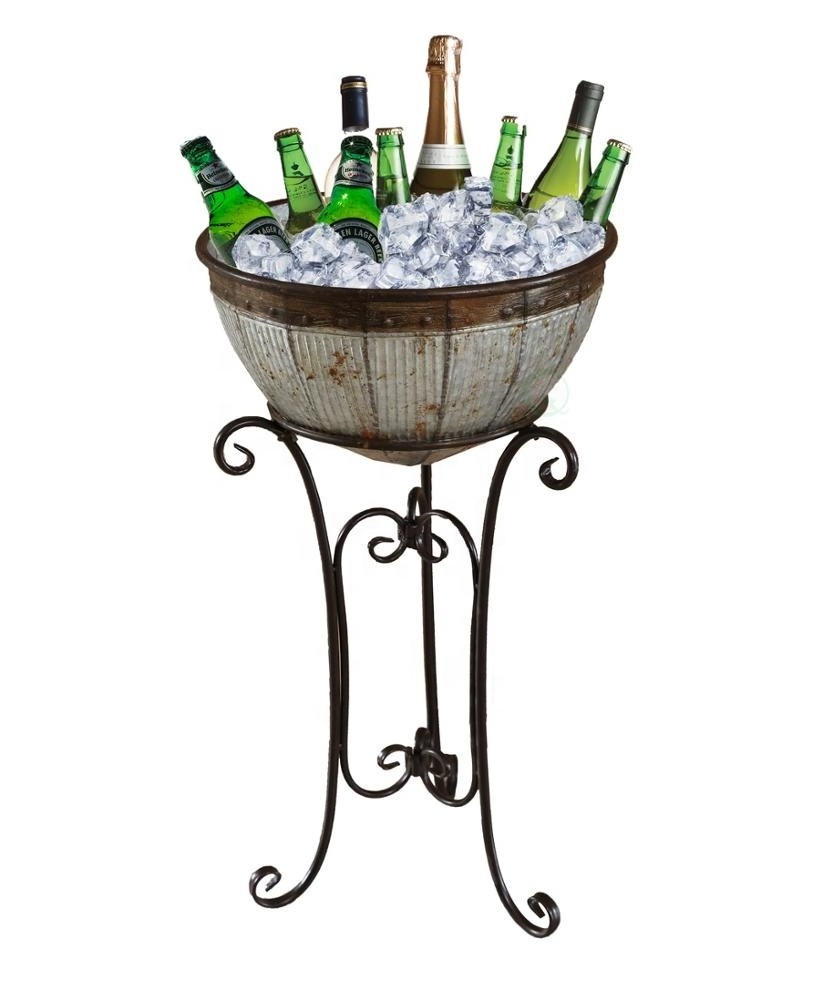 Galvanized Metal Wine Tub With Stand Home Bar Restaurant Wedding Hotel New Year Party Event Wine Bucket Chiller Ice Beverage Tub