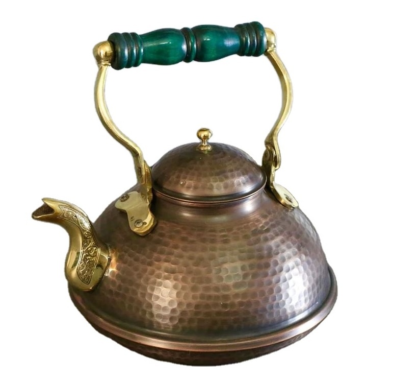 Wholesale custom black copper tea kettle wood brass handle teapot for hotel restaurant home kitchenware coffee pot made in India