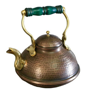 Wholesale custom black copper tea kettle wood brass handle teapot for hotel restaurant home kitchenware coffee pot made in India