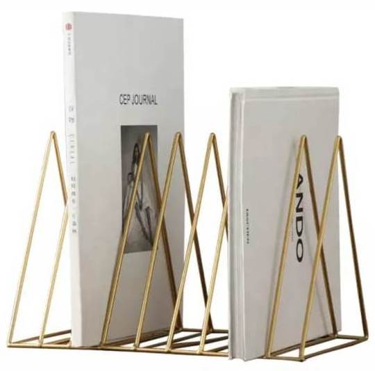 Metal Triangle Books Shelf Usage Office Desktop Tabletop Home Room Hotel Restaurant Made in India Book Holder Holding Modern