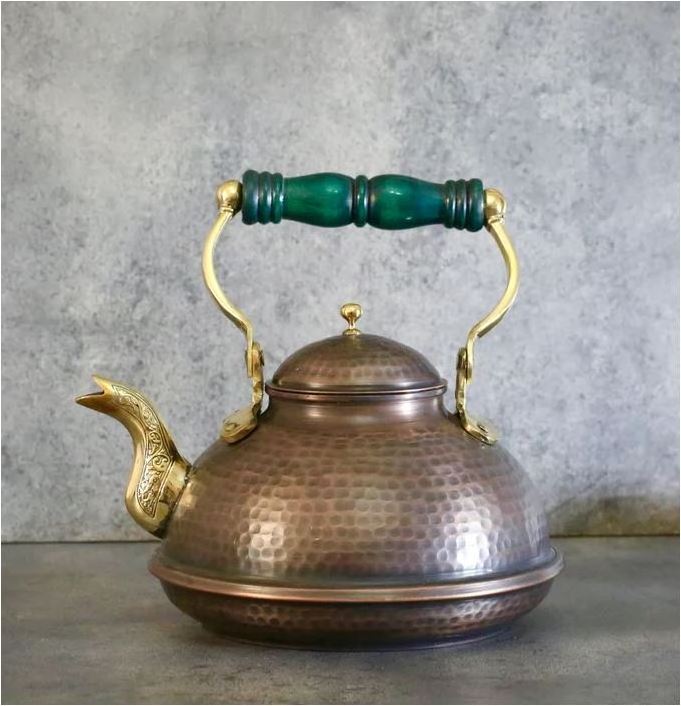 Wholesale custom black copper tea kettle wood brass handle teapot for hotel restaurant home kitchenware coffee pot made in India