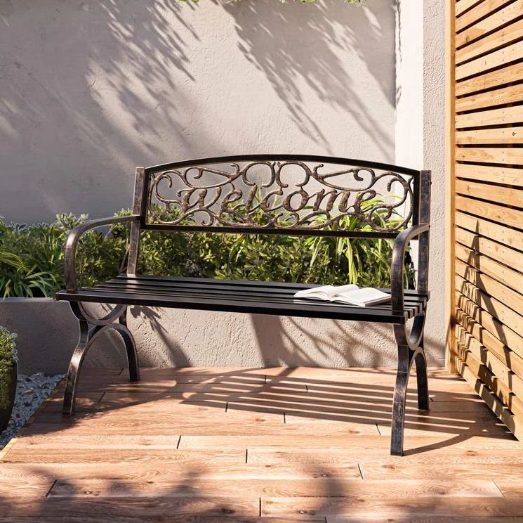 Welcome outdoor bench white metal for home outdoor furniture sitting chair general place patio garden park made in india 2023