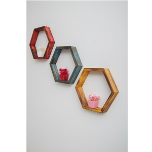 New hexagon wooden wall shelf wall mounted storage shelves for home hotels living room kitchen bathroom home decor accessories