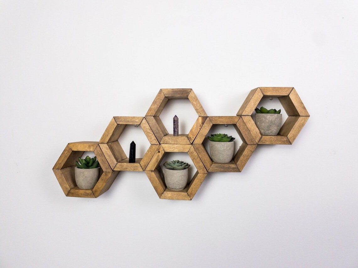 New hexagon wooden wall shelf wall mounted storage shelves for home hotels living room kitchen bathroom home decor accessories