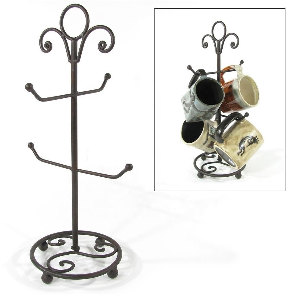 Decorative Rust Brown Metal Mug Tree Stand Standing On Table coffee mug holder for stand up Bulk Quantity Modern Unique 2022