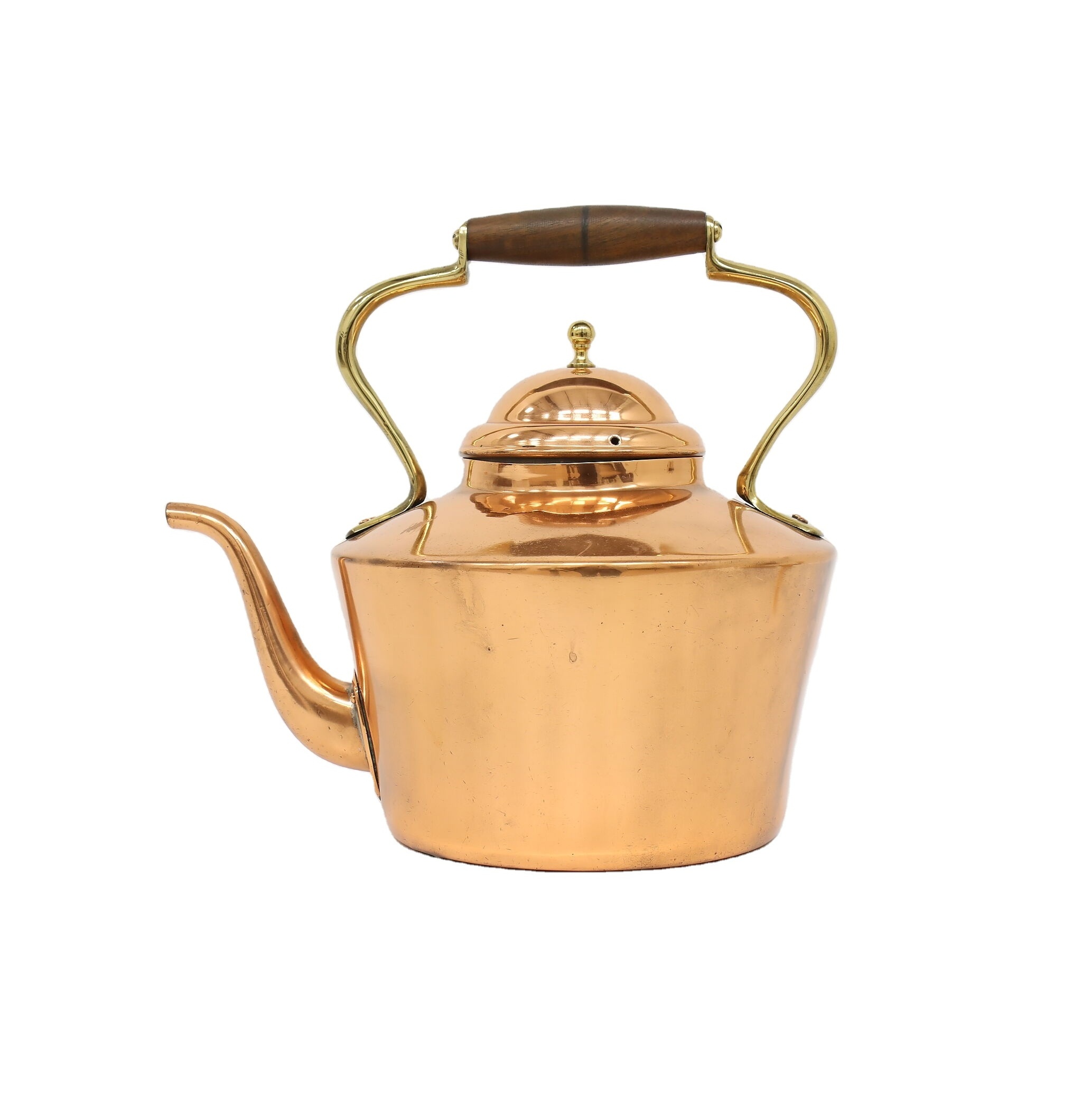 Traditional copper tea kettle brass and walnut handle teapot for hotel restaurant home kitchenware coffee pot made in India 2023