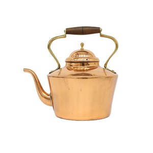 Traditional copper tea kettle brass and walnut handle teapot for hotel restaurant home kitchenware coffee pot made in India 2023