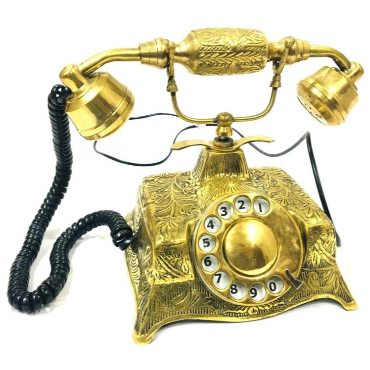 High quality brass telephone hot selling for office home decor living room antique interior dial phone retro tabletop decoration