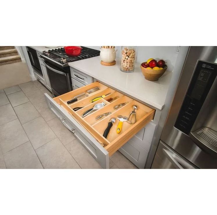 Solid wood luxury kitchen utensils drawer organizer adjustable flatware kitchen cutlery tray table ware drawer organizer 2023