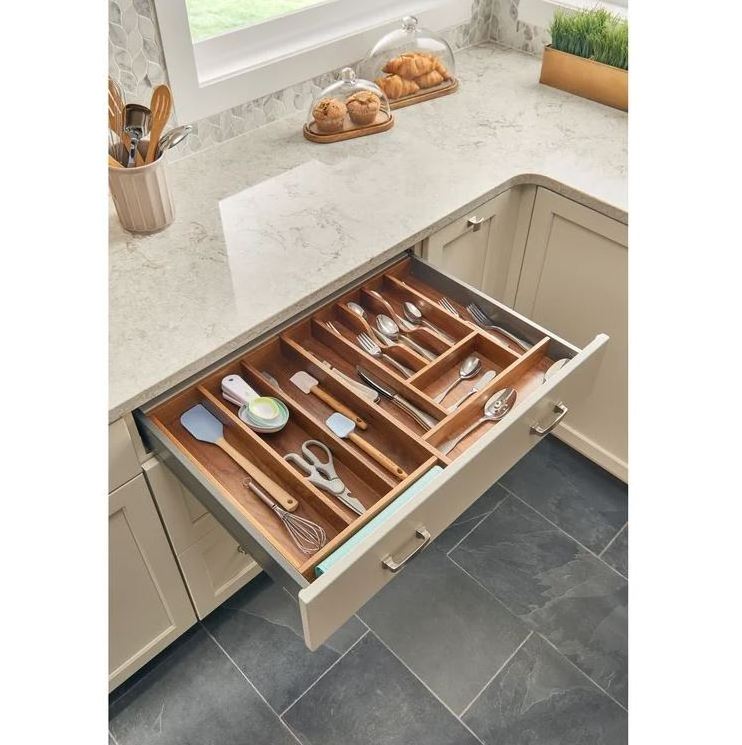 Most selling walnut kitchen utensils drawer organizer adjustable flatware kitchen cutlery tray table ware drawer organizer 2023