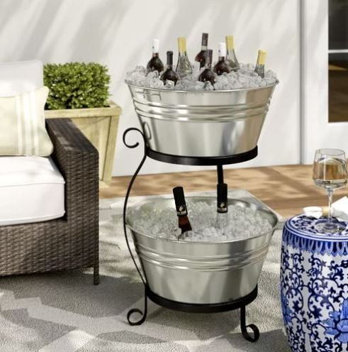 Luxurious Beverage Tub with Tray & Stand For Home Bar Wedding Party Event Decorative Champagne Ice Bucket Tub with Stand & Tray