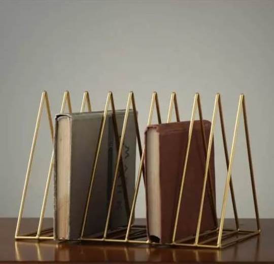 Metal Triangle Books Shelf Usage Office Desktop Tabletop Home Room Hotel Restaurant Made in India Book Holder Holding Modern