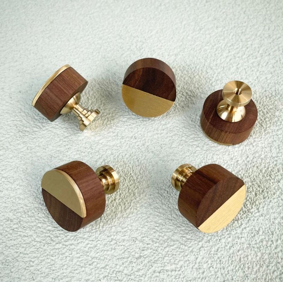 Luxury brass & wooden knob pull cabinet drawer for home dresser door cabinet furniture decorative kitchen wardrobe handle knobs