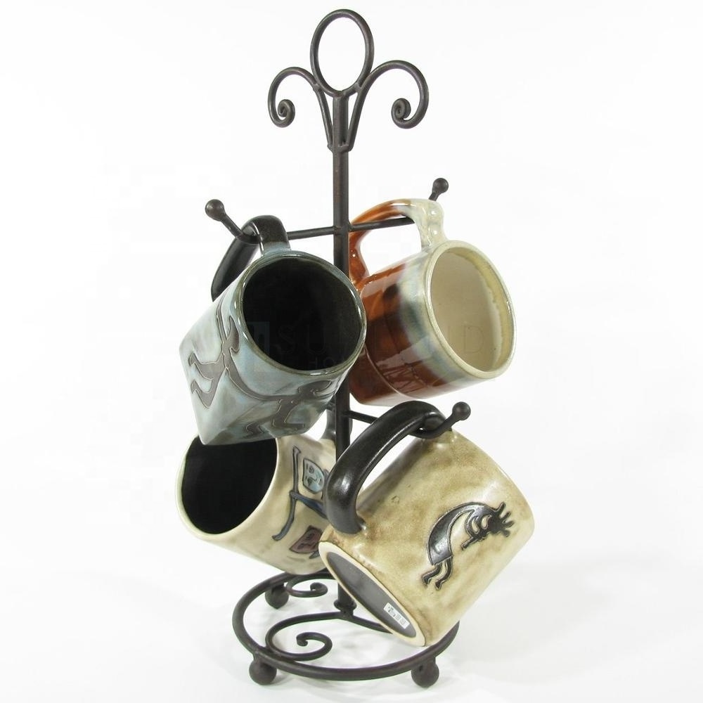 Decorative Rust Brown Metal Mug Tree Stand Standing On Table coffee mug holder for stand up Bulk Quantity Modern Unique 2022