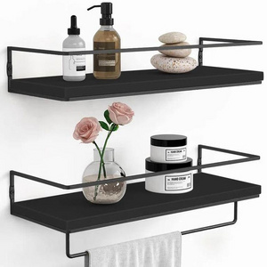 Black classy metal wood floating wall shelves wall mounted storage shelf for home hotel living room kitchen decor made in india