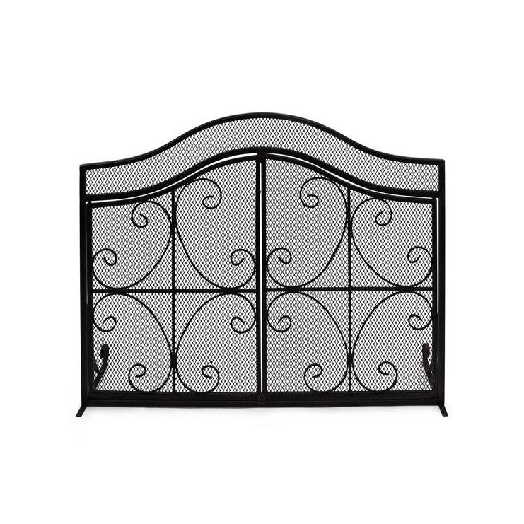 Black and copper fireplace screen iron decorative fire place cover accessories for home indoor living room fire spark guard gate