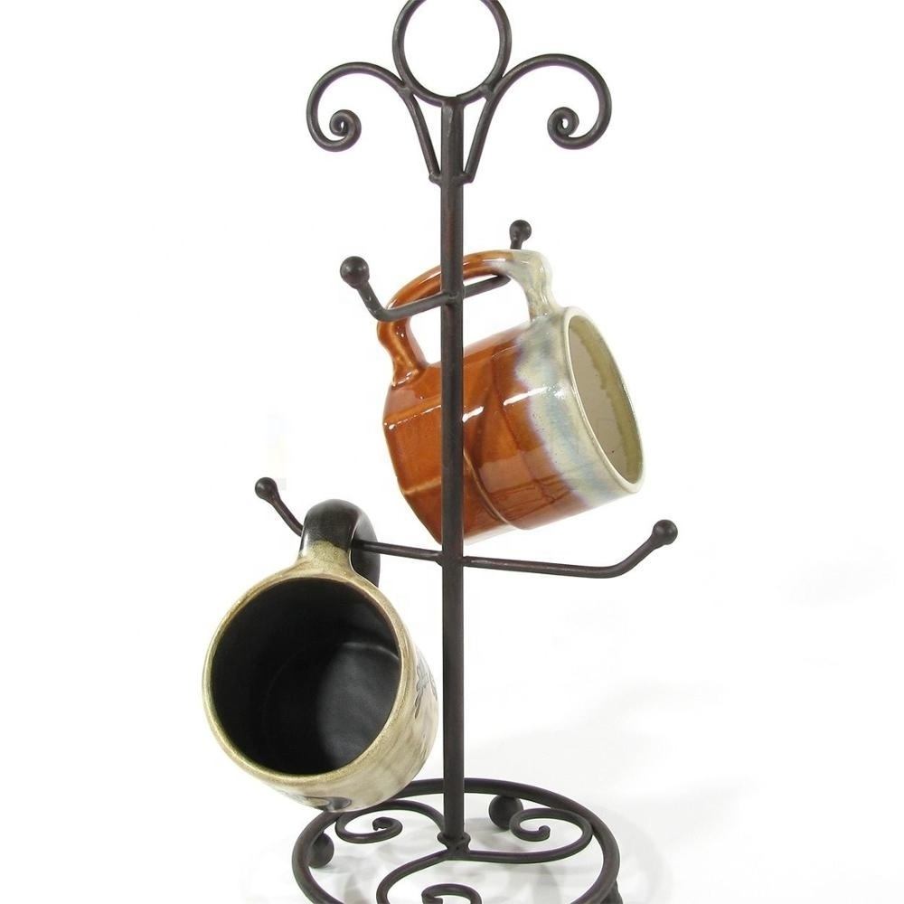 Decorative Rust Brown Metal Mug Tree Stand Standing On Table coffee mug holder for stand up Bulk Quantity Modern Unique 2022