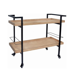 Black metal and wood trolley bar cart for home catering hotel restaurant kitchen food serving trolley wine & glasses holders