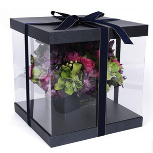 Custom Unique  round pvc packaging clear PV plastic storage flower box packaging gift box