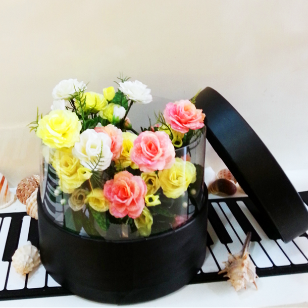 Custom Unique  round pvc packaging clear PV plastic storage flower box packaging gift box