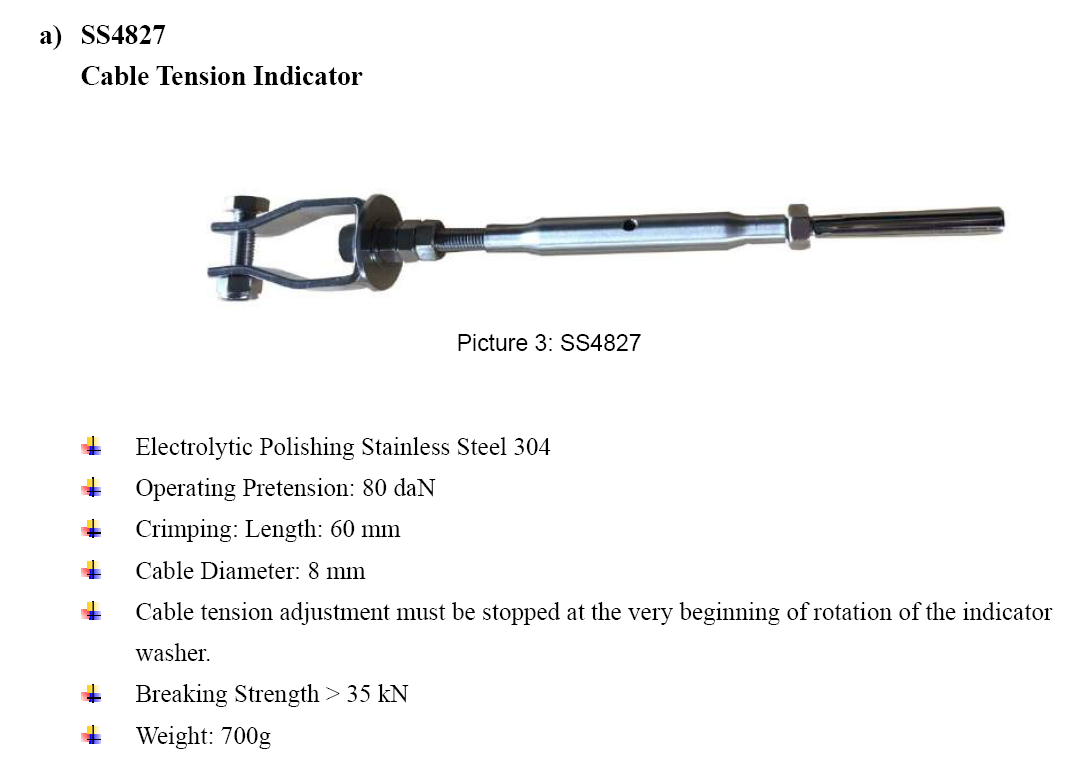 Horizontal Lifeline System Stainless Steel Cable Tensioner With Indicator