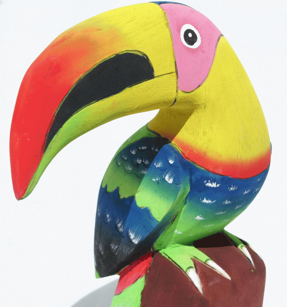 Colorful Toucan of Balsa Wood Carving, Wooden Sculpture Bird, Wood Carvings for Sale, Traditional Woodcarving of Ecuador