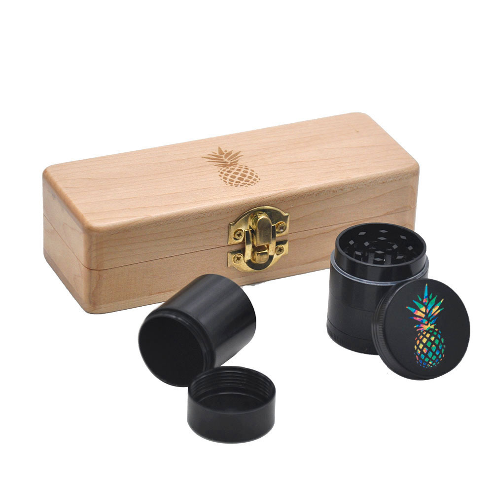 Wooden Stash Case Box Aluminum Herb Grinder Metal Storage Jar