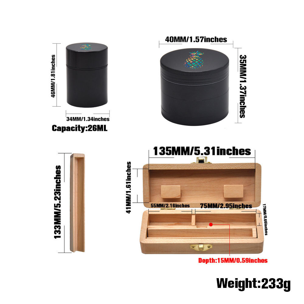 Wooden Stash Case Box Aluminum Herb Grinder Metal Storage Jar