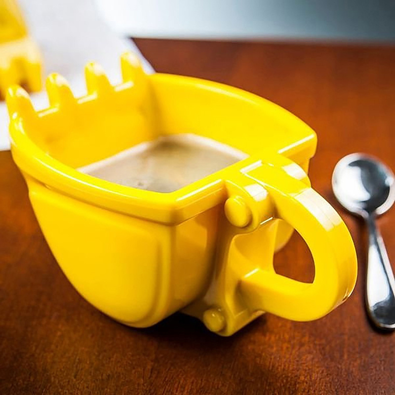 Excavator 3d Coffee Cup Excavator Model Design Coffee Cup With Stainless Steel Spade Scoop 340ml Novel Drink Cup