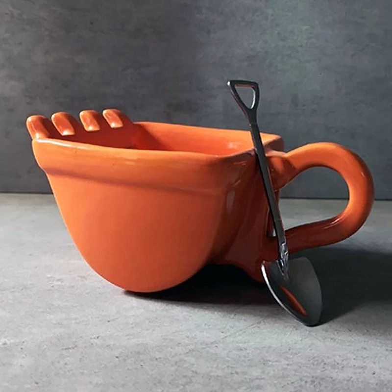 Excavator 3d Coffee Cup Excavator Model Design Coffee Cup With Stainless Steel Spade Scoop 340ml Novel Drink Cup