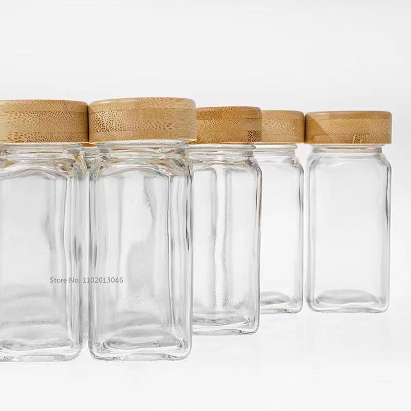 Glass Spice Jars With Bamboo Lid Salt Pepper Shakers Spice Organizer Kitchen Seasoning Containers Spice Jar Set