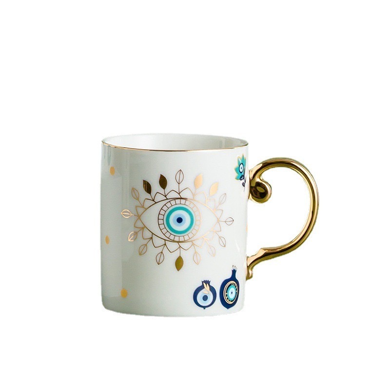 Creative Evil Eyes Decal Ceramic Mug With Gold Handle Luxury Style Mug Cup Couple Breakfast Ceramic Drinkware Coffee Cup