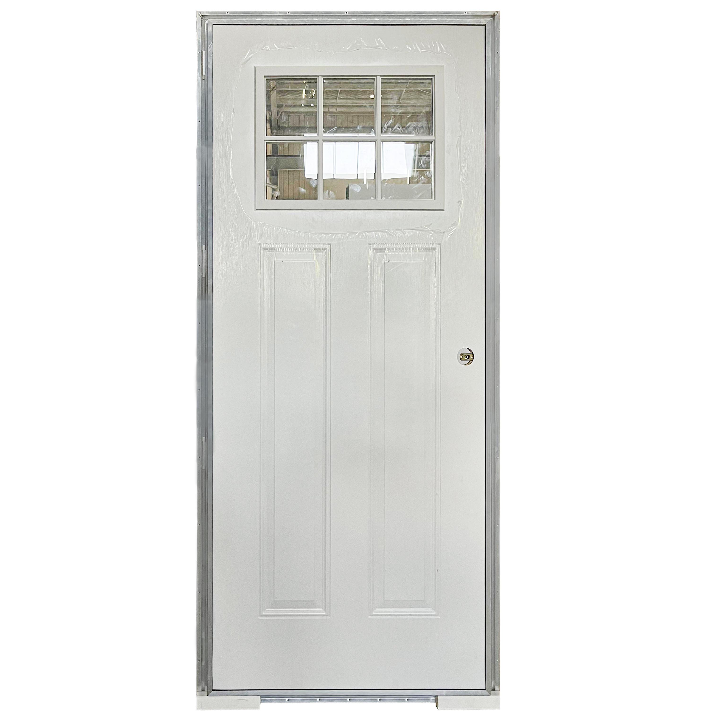 Sunburst Window Steel Primed Right Hand Outswing Prehung Door for Mobile house