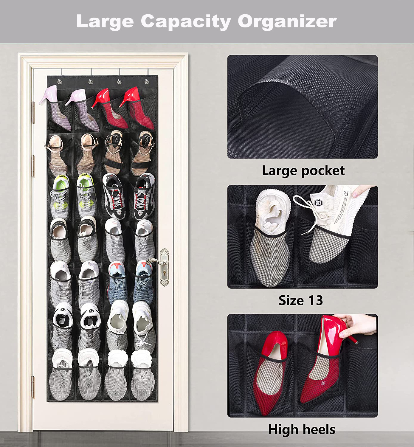 LINDON Large Mesh Pockets Over The Door Hanging Shoe Rack Storage Organizer