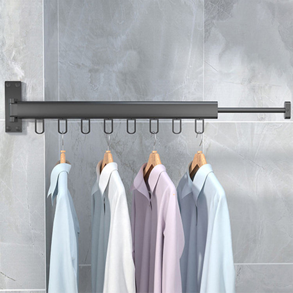 LINDON  Metal Wall Mounted Clothes Drying Rack Folding Towel Racks Laundry Use with Hooks