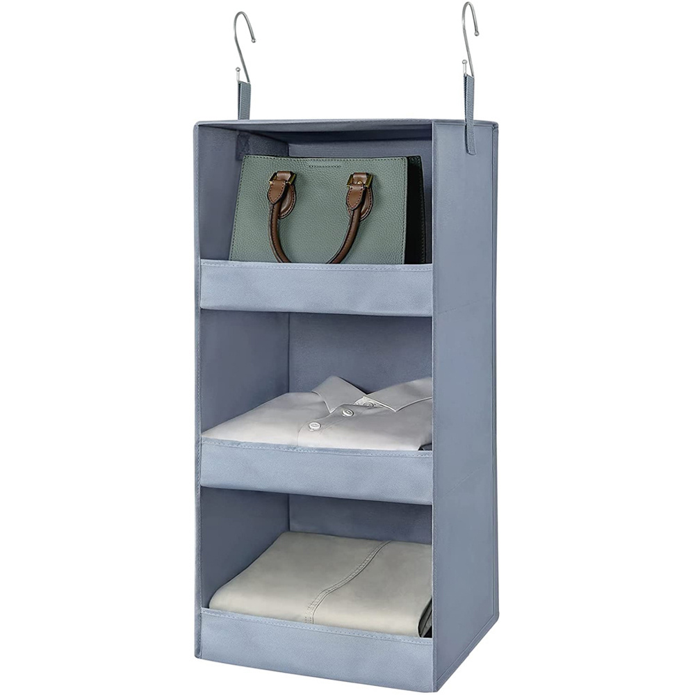 Lindon 3 Tiers Beige,grey,black Cloth Hanging Storage Shelf Foldable Closet Organizer with 2 Metal Hooks