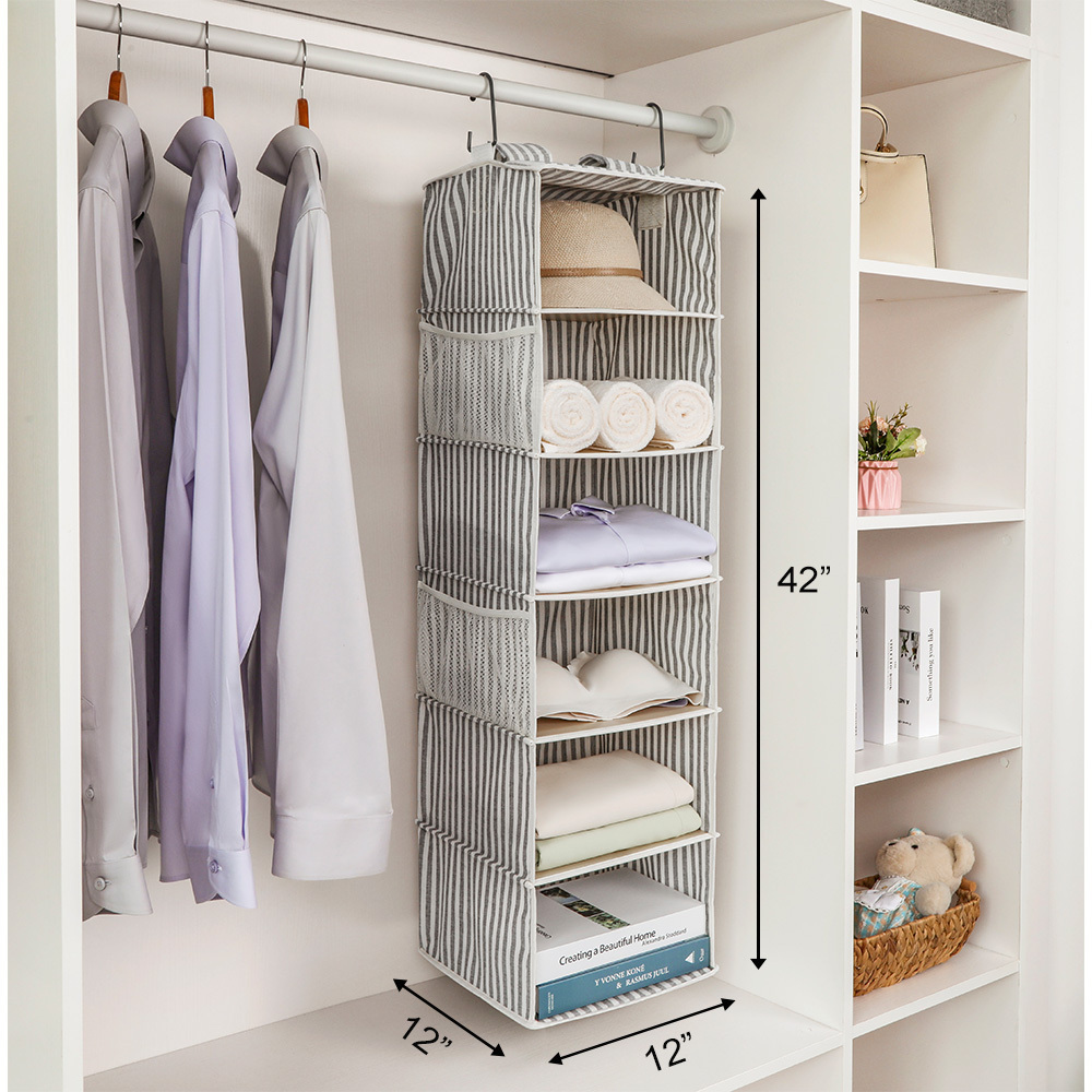 LINDON Foldable 6 Shelves Fabric Hanging Closet Wardrobe Clothes Storage Organizer