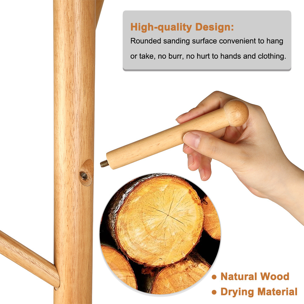 LINDON Sturdy Freestanding Rubber Wood Clothes Coat Hanger Rack Stand with Solid Round Base